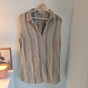 100% Linen Brown And Cream Striped Tunic